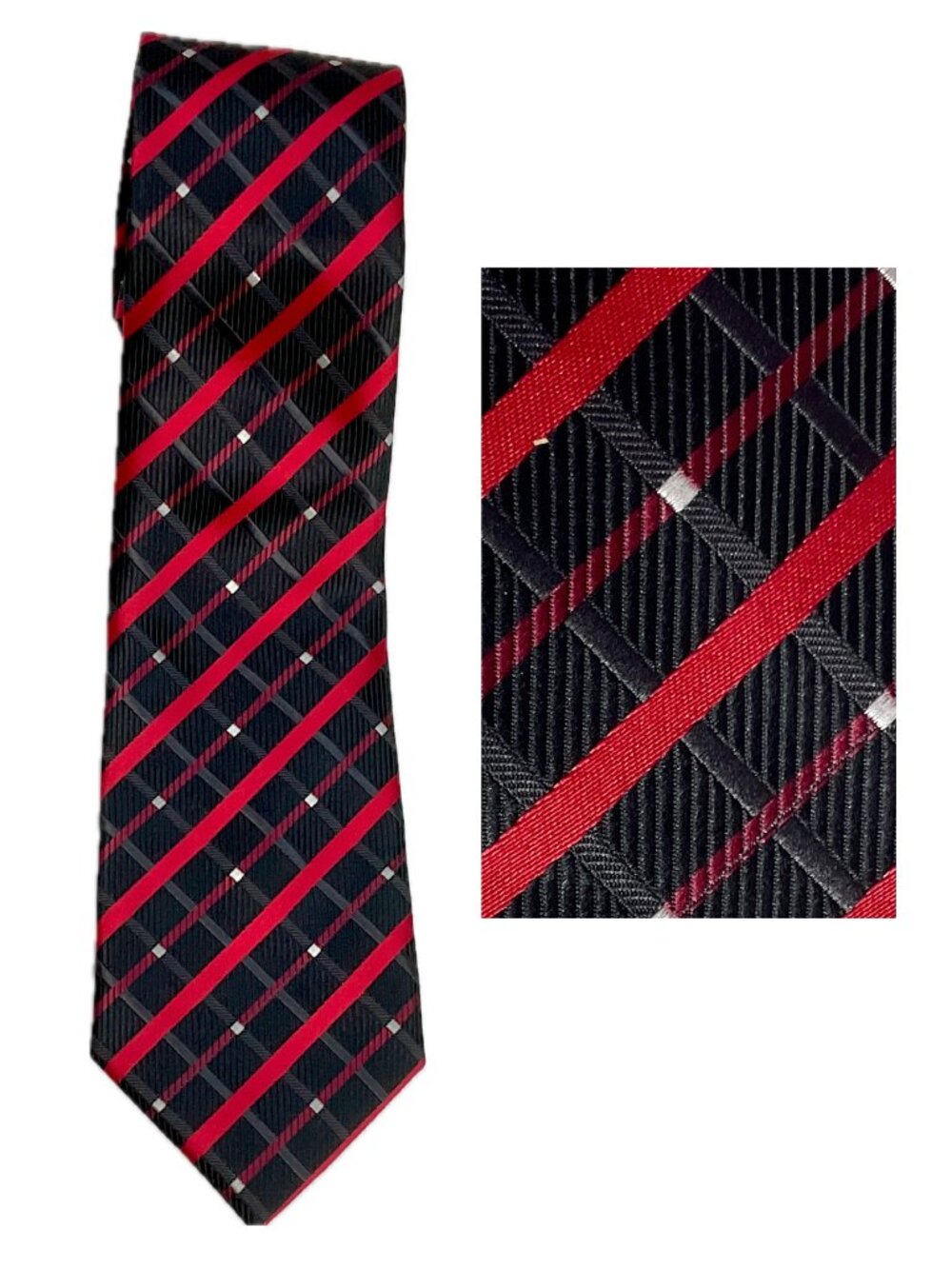 Bill Robinson Mens Tie Black Red White Plaid